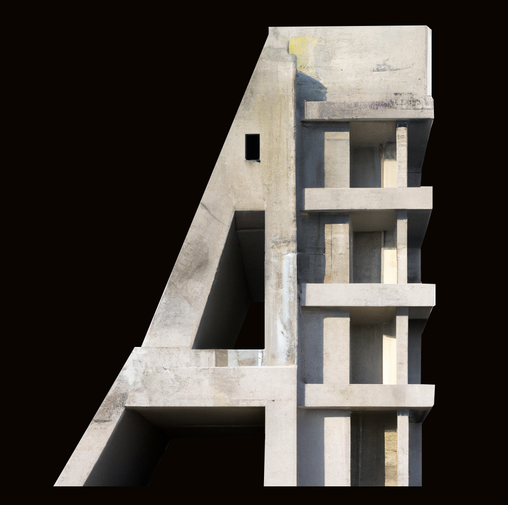 Letter A in brutalist
                style